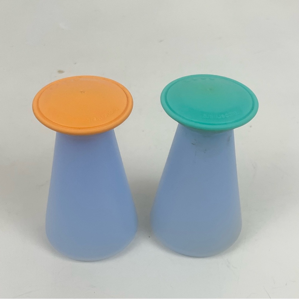 Vintage Tupperware Impressions Salt and Pepper Shakers Green Orange Blue Set - Picture 7 of 16